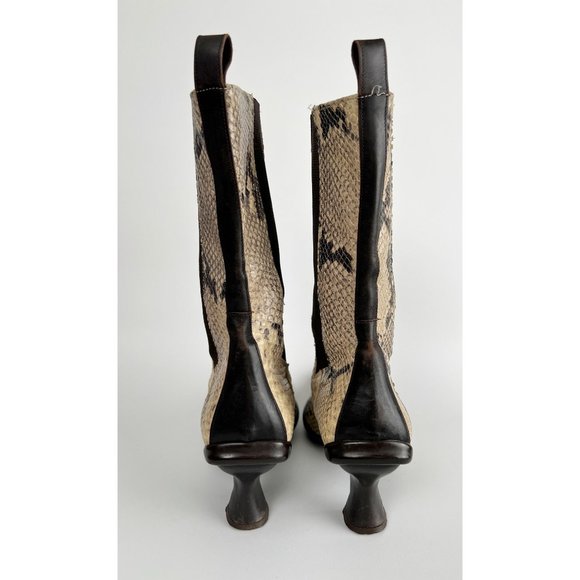 Donald J. Pliner Leather Tall Chelsea Boots Snake Skin Short Kitten Heel Booties - Picture 5 of 9